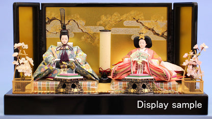 大きなお雛様を小さく飾りたい方にお勧め 幅80cm 黒塗畳台-12号金彩波に松