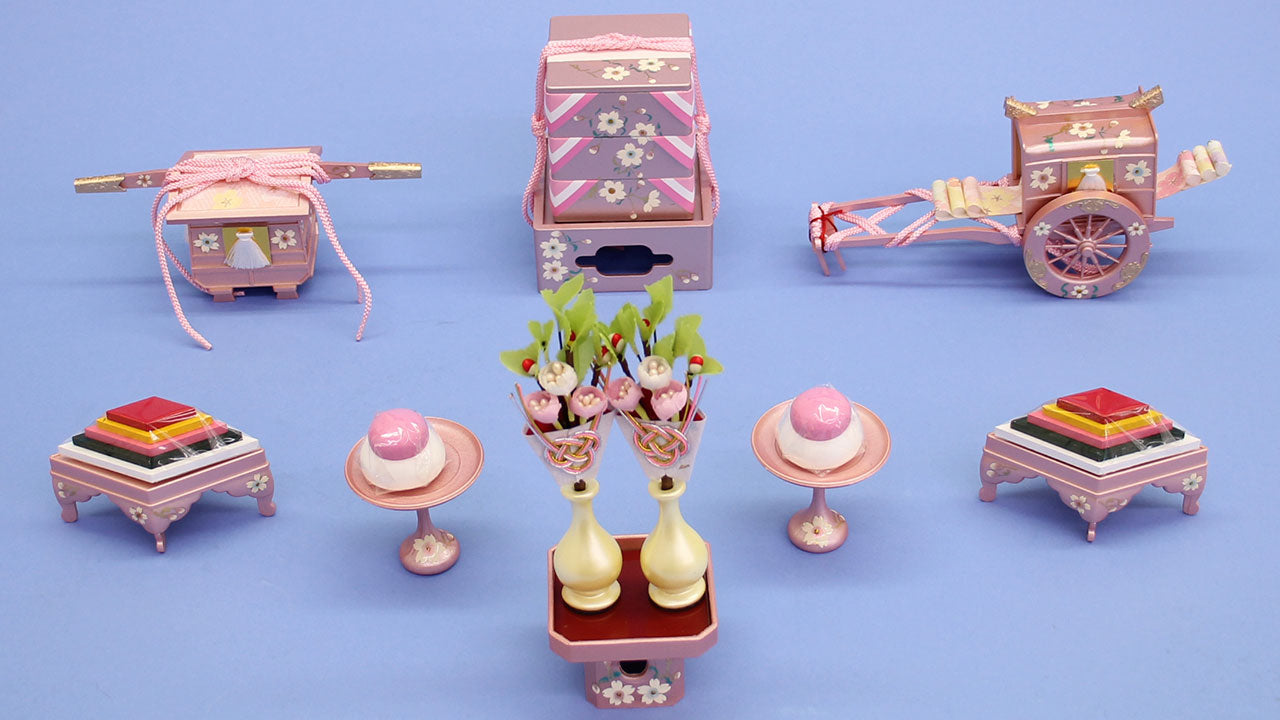 雛道具三段飾り用6点セット 25号桜花(パールピンク)(樹脂製)