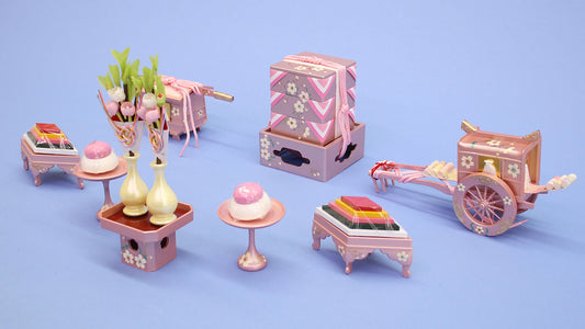 雛道具三段飾り用6点セット 25号桜花(パールピンク)(樹脂製)　イメージ