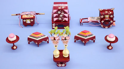 雛道具三段飾り用6点セット 25号桜花(朱赤)(樹脂製)