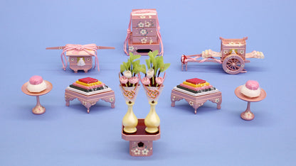 雛道具三段飾り用6点セット 20号桜花(パールピンク)(樹脂製)