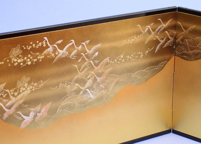 雏人偶用折叠屏风，高39厘米，编号13，金色折叠屏风，三折原装屏风，Kasumi Renzuru