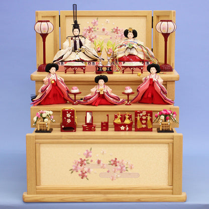 雛人形収納三段飾り柳五人　ナチュラル引き出し式W50