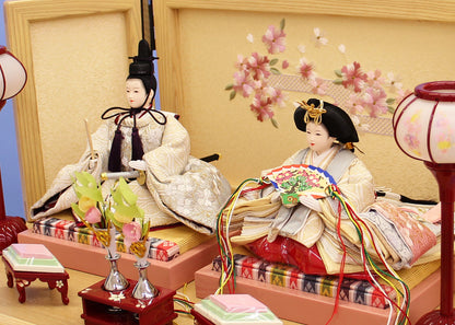 雛人形収納三段飾り柳五人　ナチュラル引き出し式W50　親王ズーム