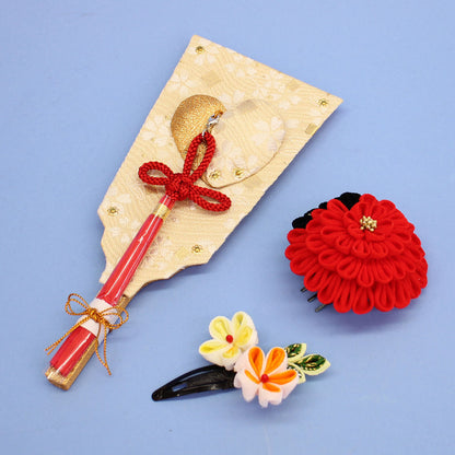 JUHO-TOUGEI つまみ簪羽子板 7号マム（赤）アクリルスタンド付き