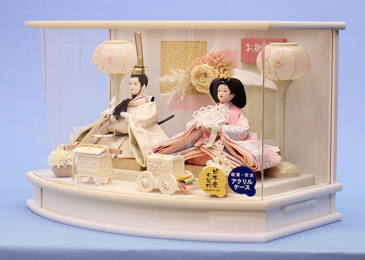 雛人形ケース飾り 二人 小三五親王 つむぎ　横から