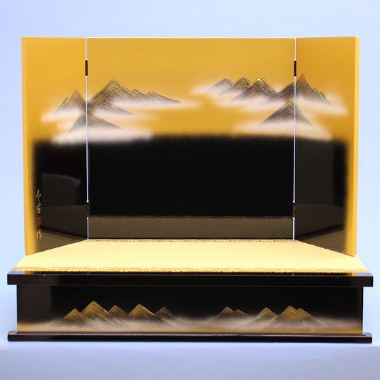 五月人形用台屏風 幅 60cm 20-13畳台 金ぼかし連山三曲屏風付