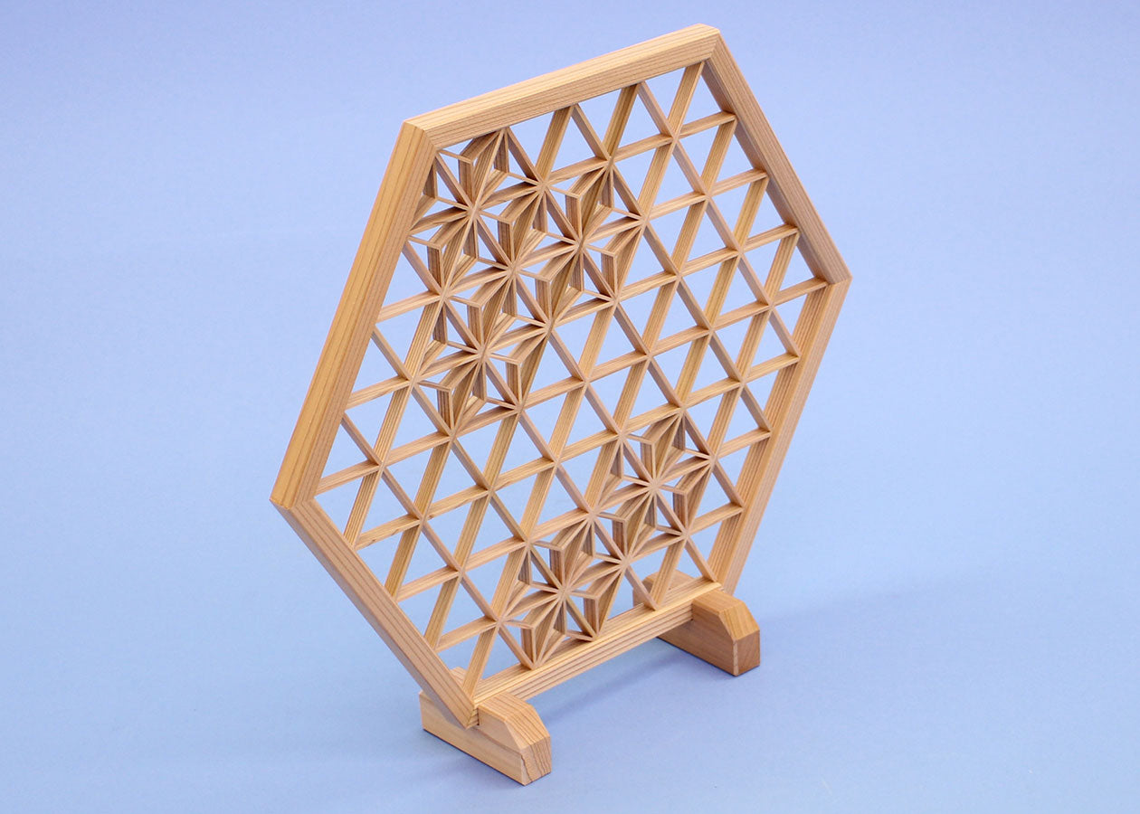 衝立屏風雛人形・五月人形兼用 高さ28cm 組子細工六角衝立（麻の葉）