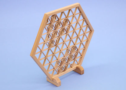 衝立屏風雛人形・五月人形兼用 高さ28cm 組子細工六角衝立（麻の葉）