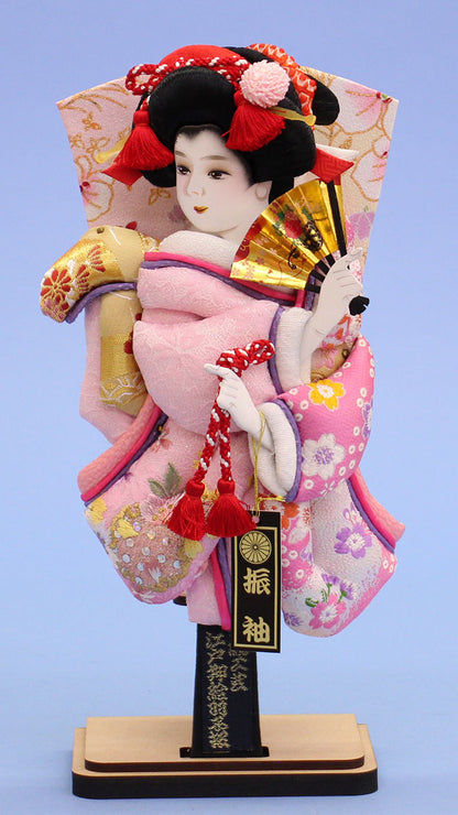 押絵羽子板 ピンク振袖 台付き