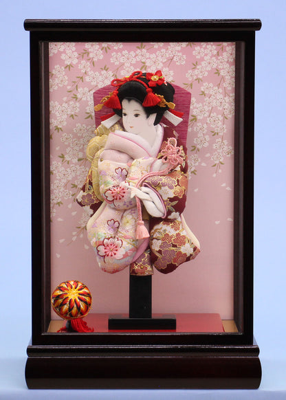 09号押絵羽子板 金彩刺繍華流水 溜塗桜ケース飾り