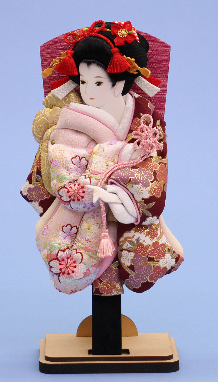 押絵羽子板 金彩刺繍華流水ワイン 台付き