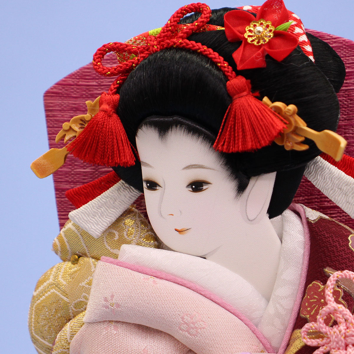9号押絵羽子板アクリルケース飾り｜ ワインとパステルピンクに刺繍が