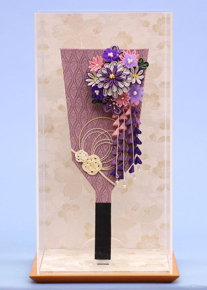 JUHO-TOUGEI つまみかんざしが外せる羽子板 正絹剣つまみ 白桜ケース飾り