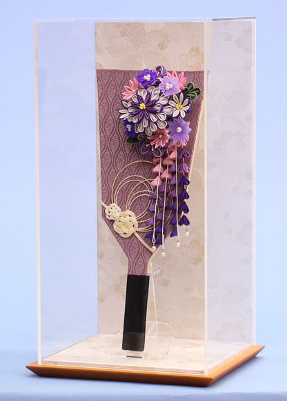 JUHO-TOUGEI １０号つまみかんざしが外せる羽子板 正絹剣つまみ 白桜ケース飾り