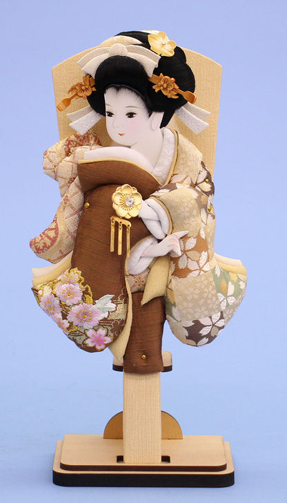 押絵羽子板 金彩刺繍美月茶 台付き