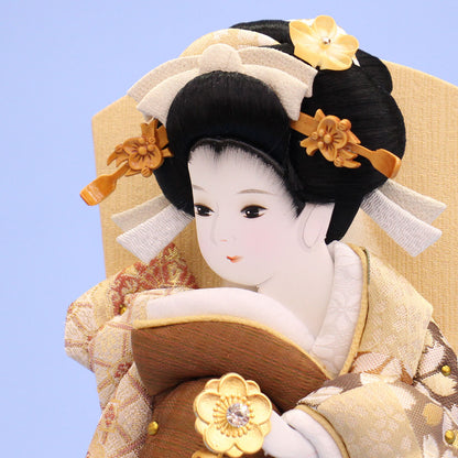 押絵羽子板 金彩刺繍美月茶 台付き　お顔