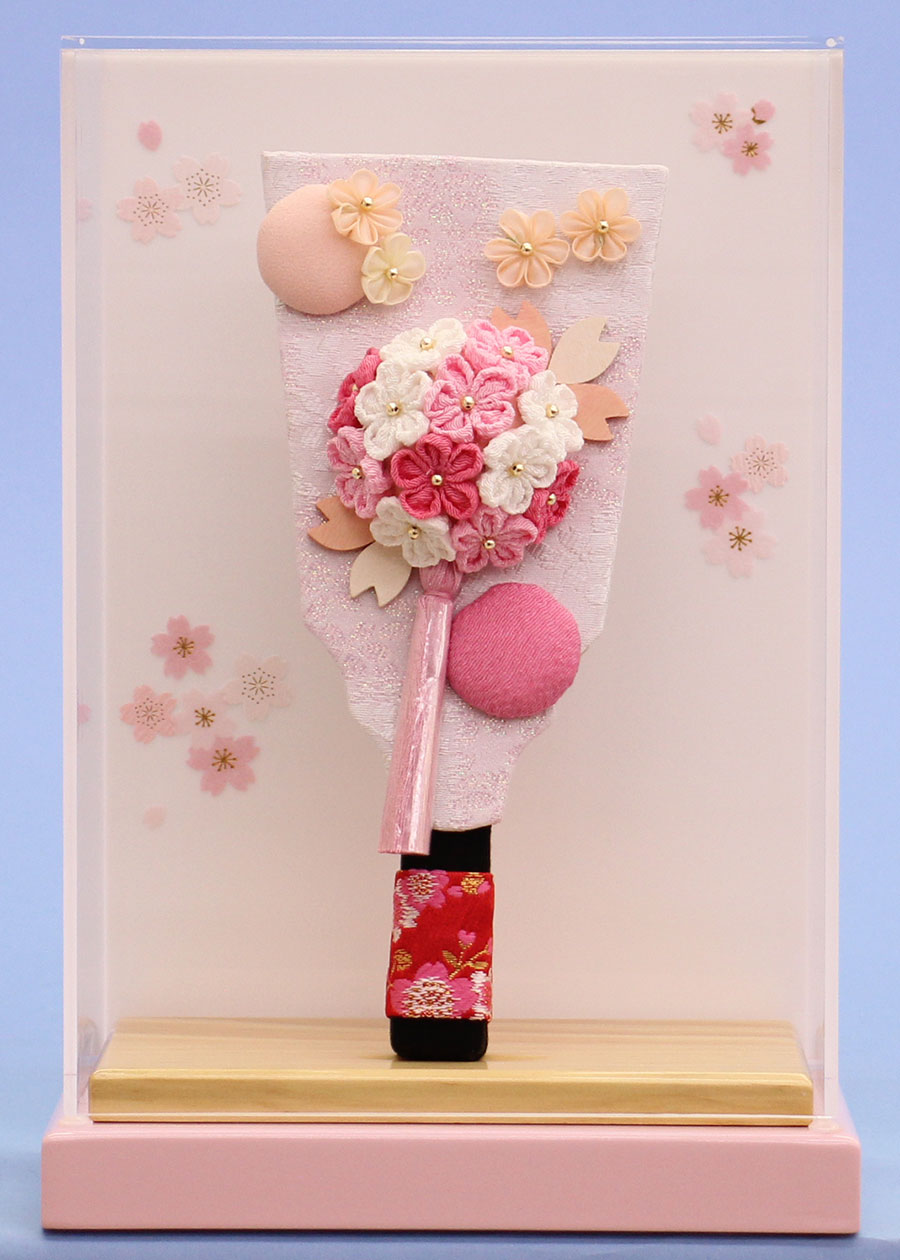 ７号羽子板縮緬梅丸ピンク　ナチュラルピンク薄型ケース飾り