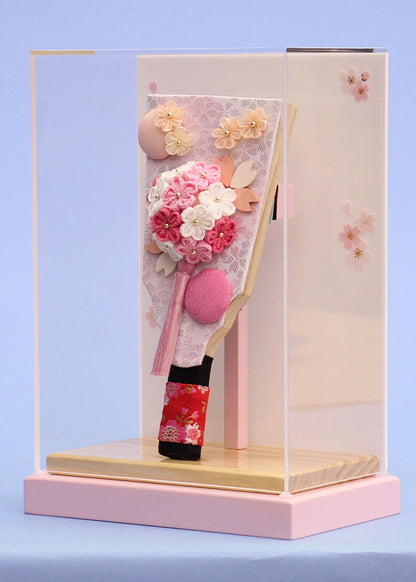 ７号羽子板縮緬梅丸ピンク　ナチュラルピンク薄型ケース飾り