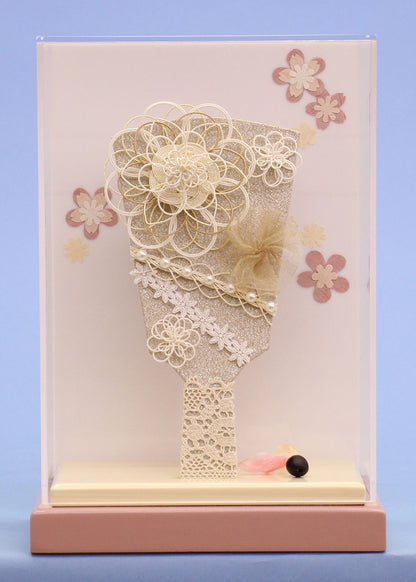 ６号羽子板水引ベージュ　くすみピンク薄型ケース飾り