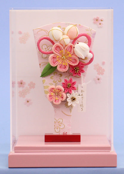 ６号縮緬羽子板うさぎ簪ピンクケース