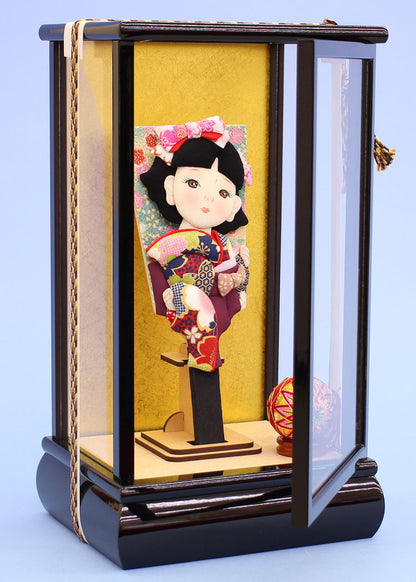 豆羽子板昭和レトロ 優ケース飾り　扉開く