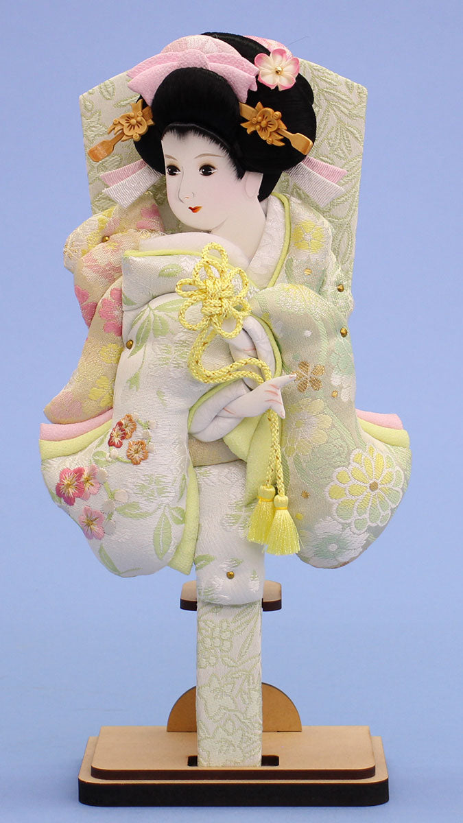 押絵羽子板 刺繍美月黄緑 台付き