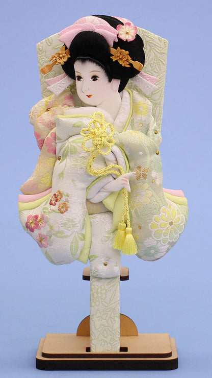 押絵羽子板 刺繍美月黄緑 台付き