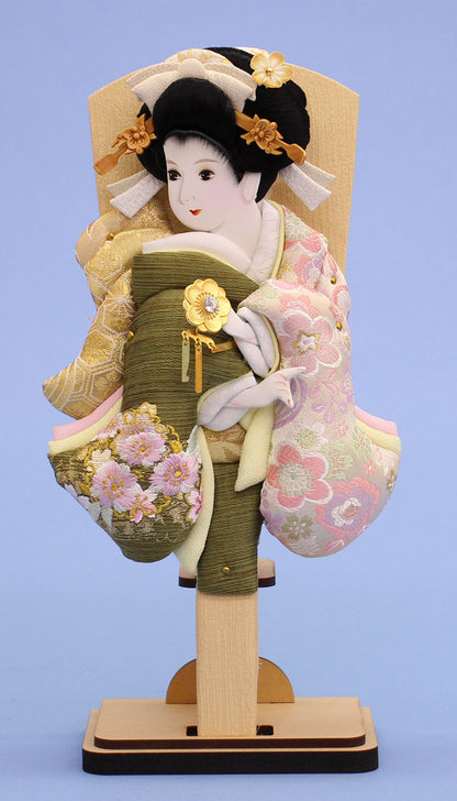 押絵羽子板 金彩刺繍美月緑 台付き