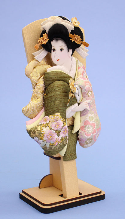 押絵羽子板 金彩刺繍美月緑 台付き　左から