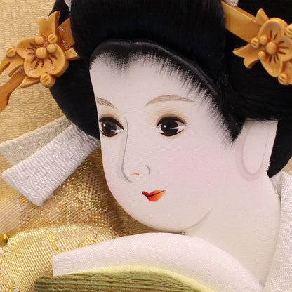 押絵羽子板 金彩刺繍美月緑 台付き　お顔