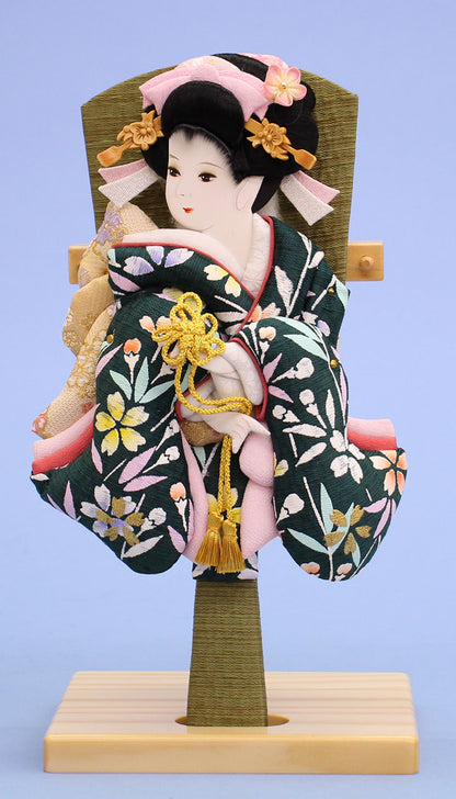 押絵羽子板 金彩美月緑 台付き