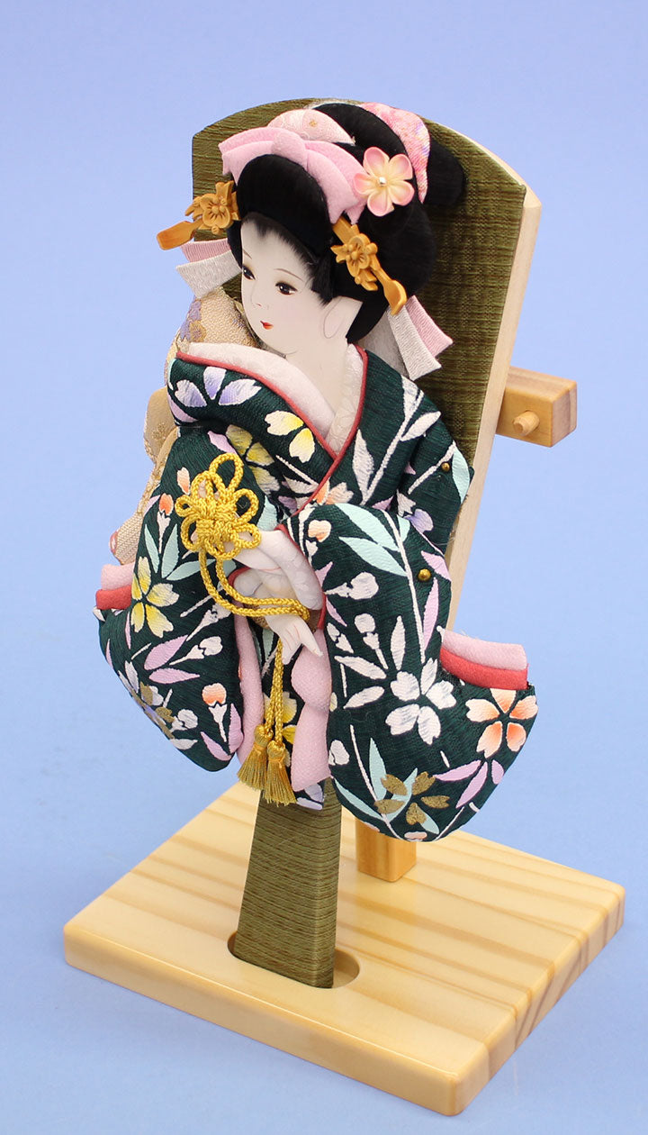 押絵羽子板 金彩美月緑 台付き　右から