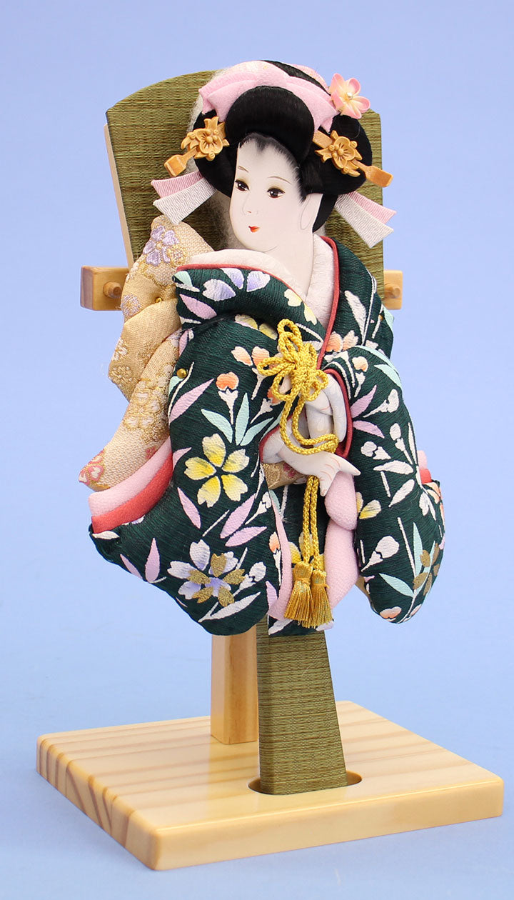 押絵羽子板 金彩美月緑 台付き　左から