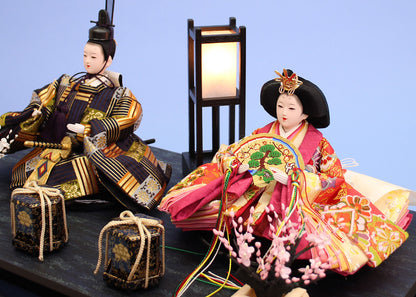 雛人形ケース飾り 二人 幅58㎝ 三五親王行灯付き六角