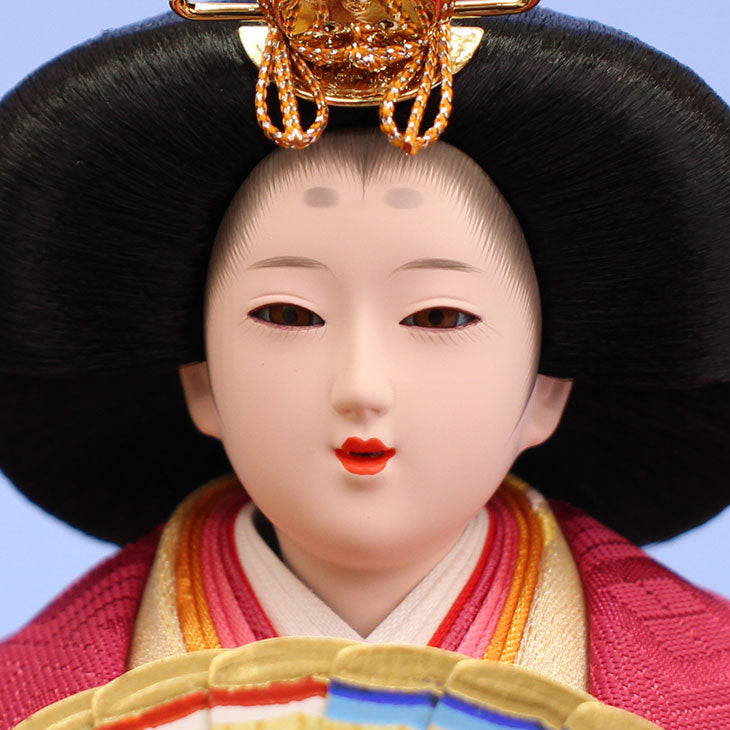 雛人形ケース飾り 二人 幅58㎝ 三五親王行灯付き六角　姫顔