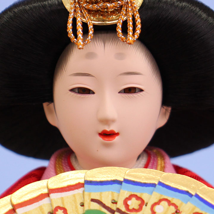 雛人形ケース飾り 二人 幅 小三五刺繍親王　金彩バック　姫顔