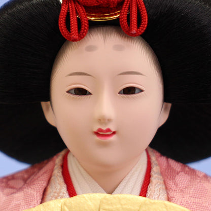 雛人形ケース飾り 二人 小三五親王白木枠桜刺繍ケース飾り　姫顔