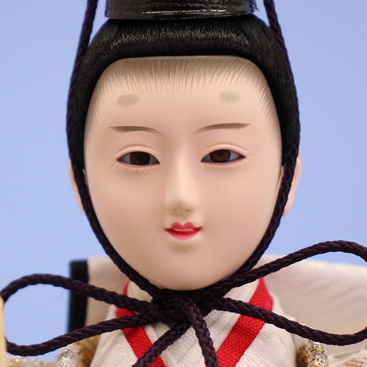 雛人形ケース飾り 二人 小三五親王白木枠桜刺繍ケース飾り　殿顔