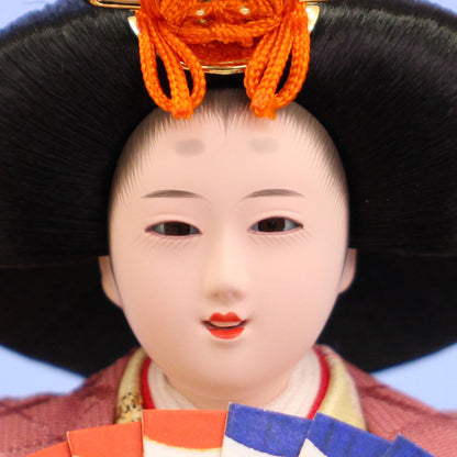 雛人形ケース飾り 二人 小芥子親王 薄ピンク　姫顔