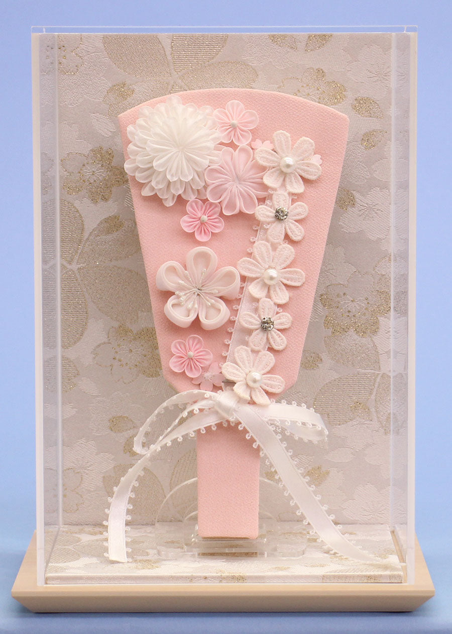 ヘッドドレスが外せる羽子板 結（ピンク） 白桜スリム