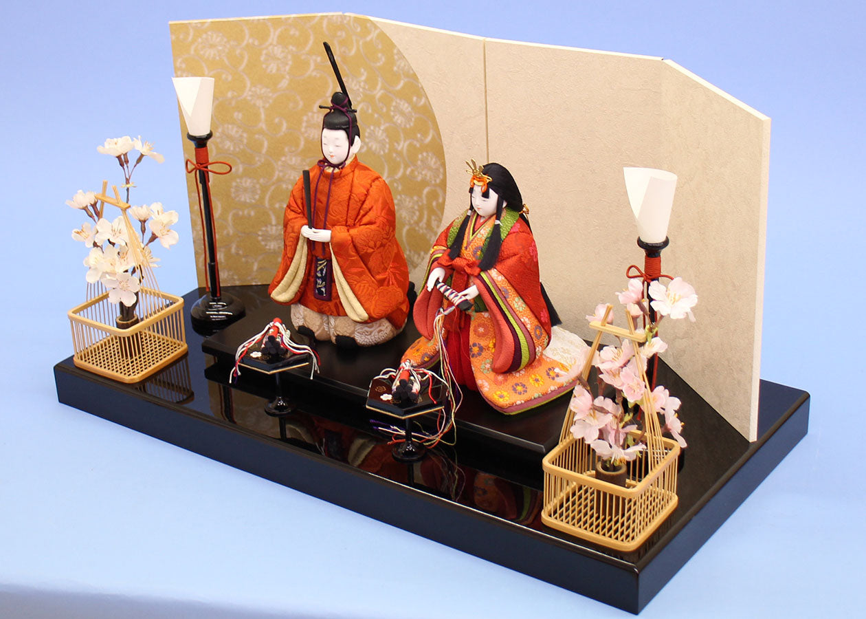 木目込み雛人形 寿鳳作豊明立雛せいか菊唐草平飾り