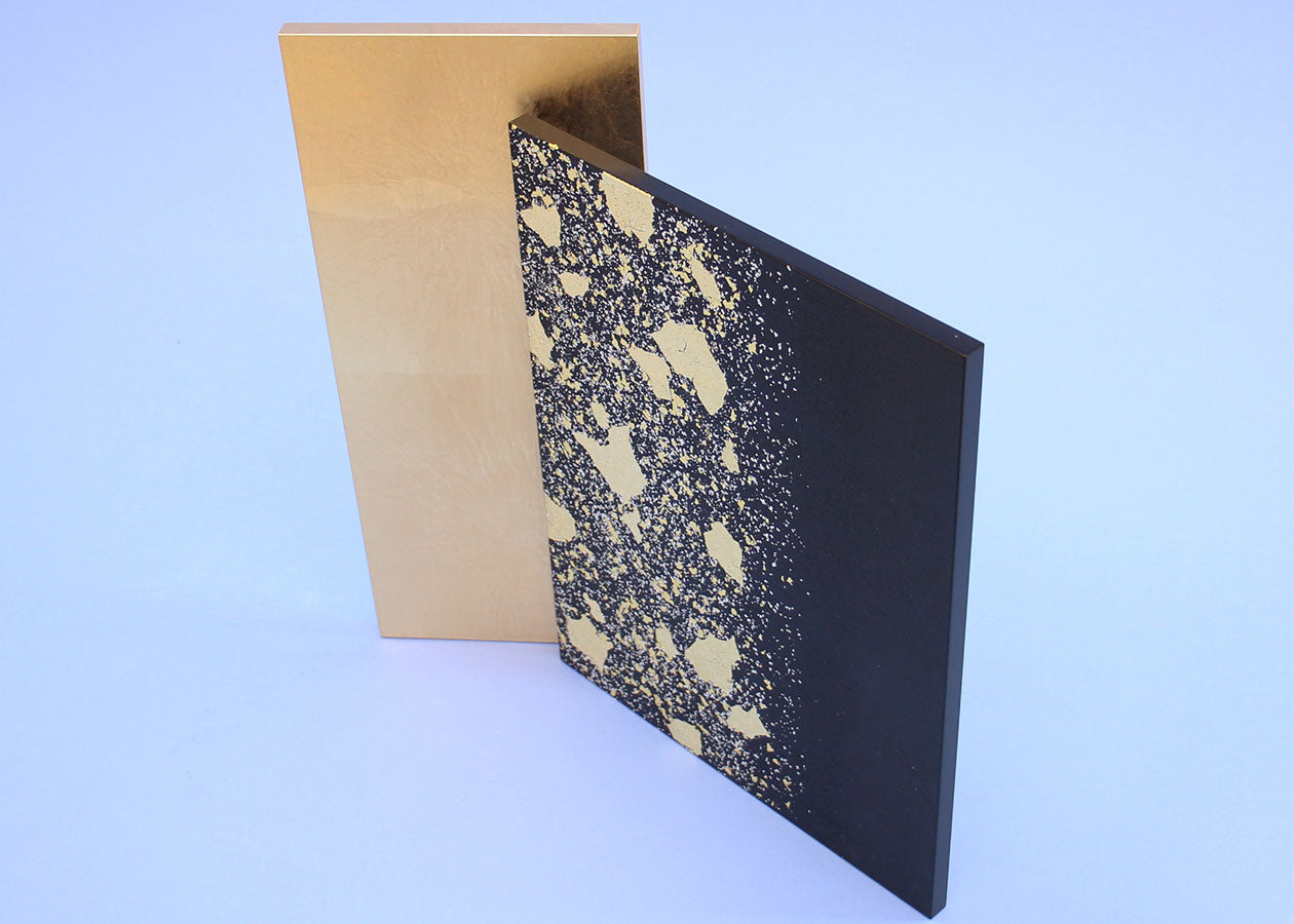 Paravent pour poupées May et Hina, hauteur 30 cm, n° 10, gaze recouverte de sable noir et de feuilles d'or, type variation