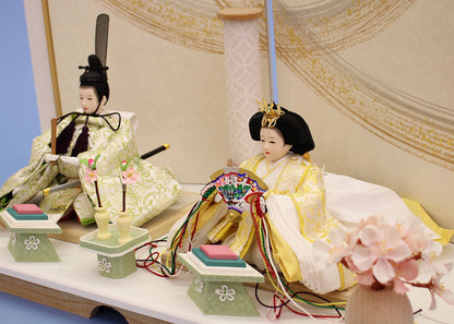 雛人形平飾り 京十三番パステル唐草親王 白しけ引き　ズーム