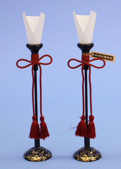 雛人形道具 点灯しない燭台18cm(木製)本金三つ葉唐草