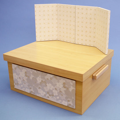 雛人形・収納台屏風セット 幅40cm NW白桜収納-京唐紙手まり