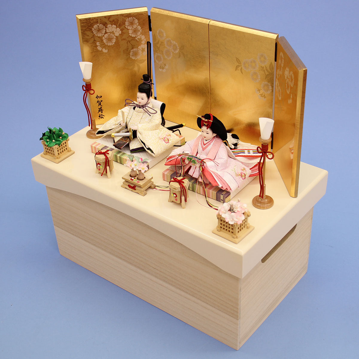 雛人形収納飾り まめびな箔押し光琳桜　上から