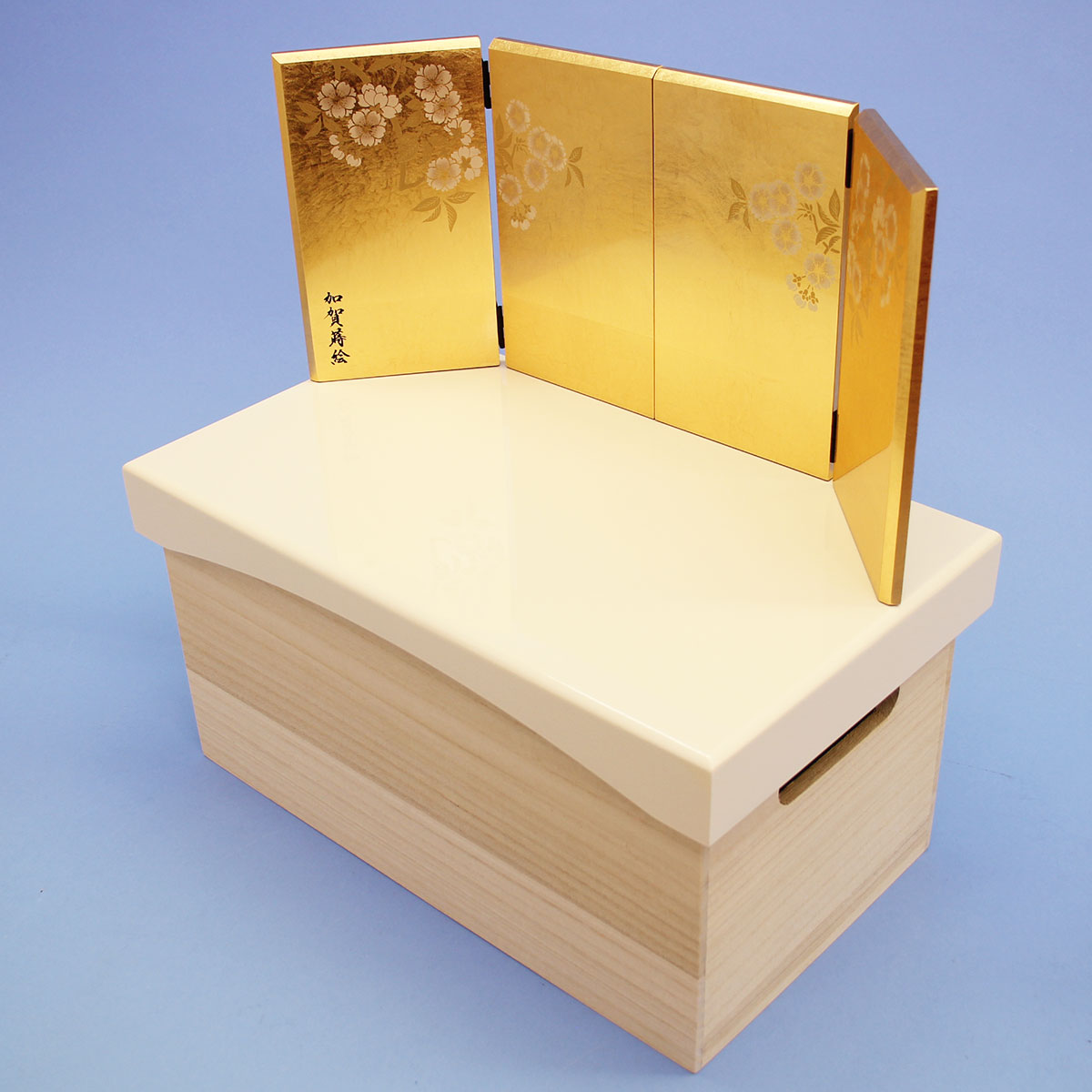 雛人形・収納台屏風セット 幅40cm 桐バニラ-京唐紙手まり