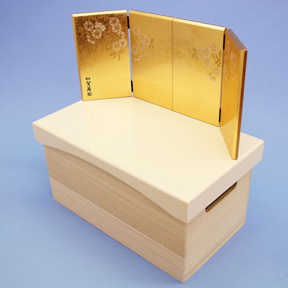 雛人形・収納台屏風セット 幅40cm 桐バニラ-京唐紙手まり