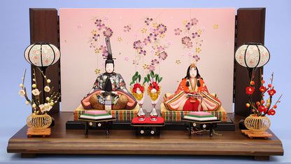 木目込み雛人形 寿鳳作寿々喜(小)古民家調平飾り